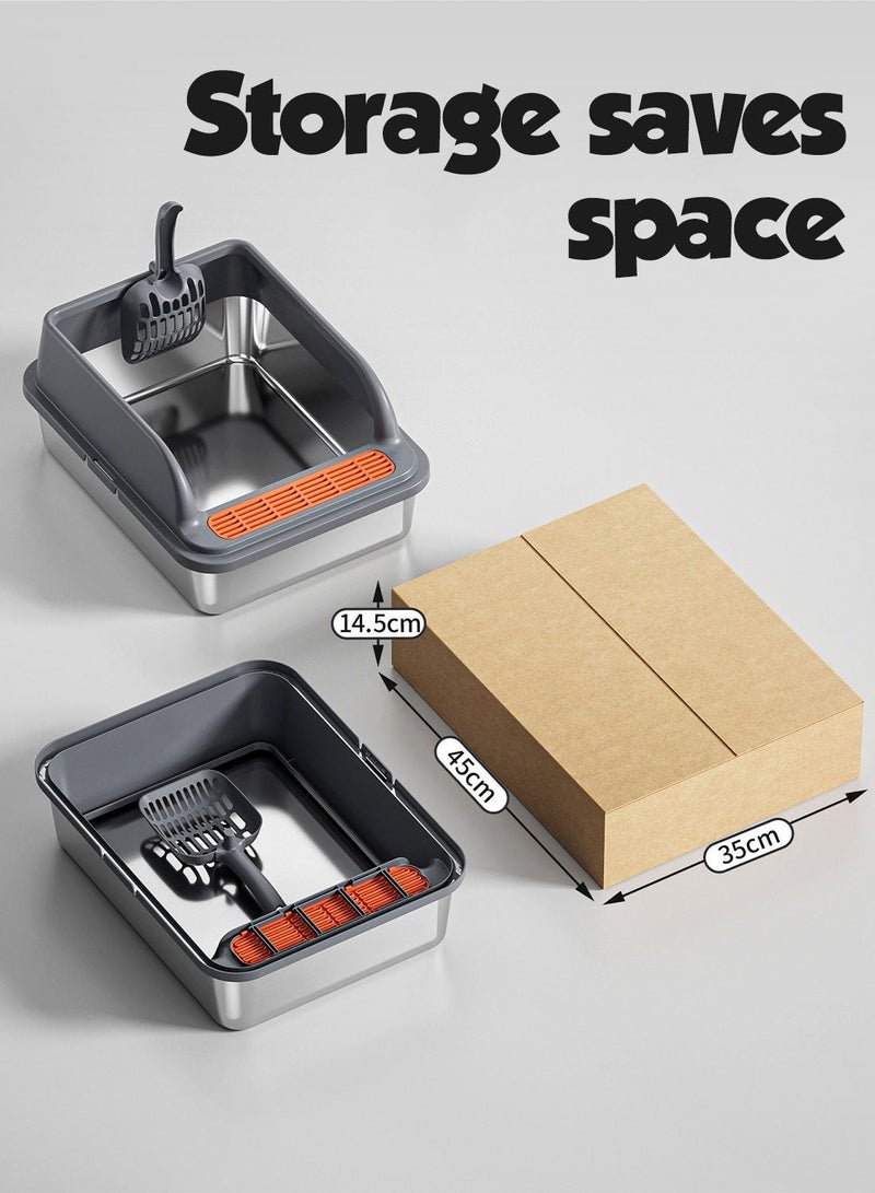 كيدل صندوق ملء الفضي لقطط النحاس مع حوض ملء معدني ذو جوانب عالية للحيوانات الصغيرة مع ملعقة سهلة التنظيف - Image 4